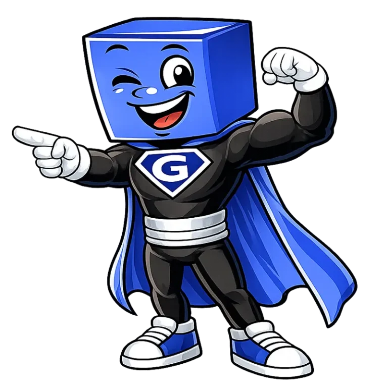 grafix box mascot pointing left